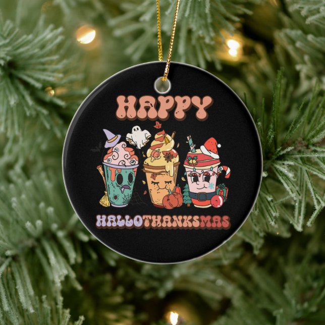 Happy HalloDankeMas Funny Dark Keramik Ornament (Baum)