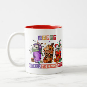 Happy HalloDankeMas Niedlicher Urlaub Zweifarbige Tasse