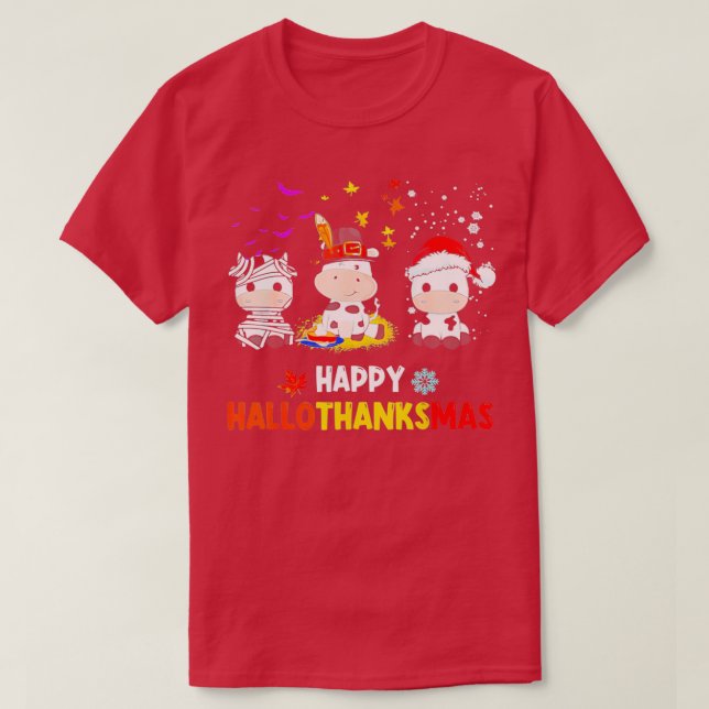Happy HalloDankeMas Santa Cow Halloween Thanksgiv T-Shirt (Design vorne)