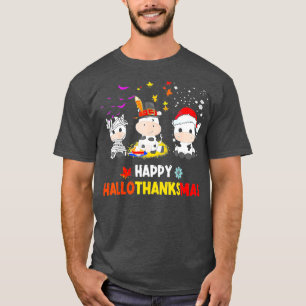 Happy HalloDankeMas Santa Cow Halloween Thanksgiv T-Shirt