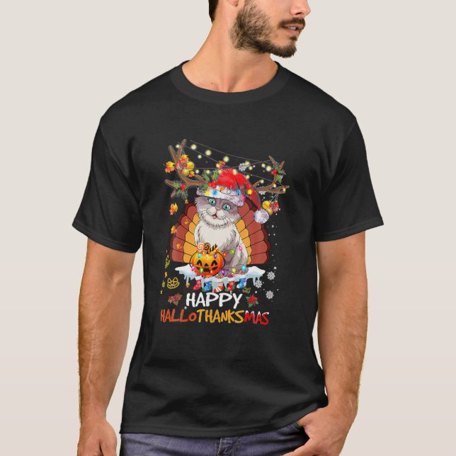 Happy Hallothanksmas 2021Cute Cat Halloween Merry T-Shirt (Vorderseite)