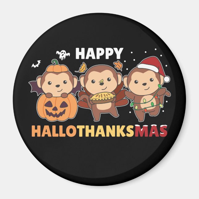 Happy Hallothanksmas Affen Weihnachtsaffe Magn Magnet (Vorne)