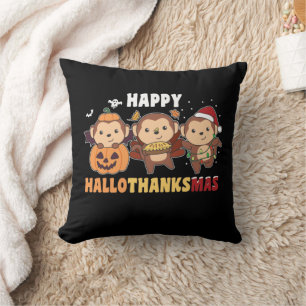 Happy Hallothanksmas Affen Weihnachtsaffe Thro Kissen
