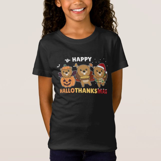 Happy Hallothanksmas Beaver Christmas Beaver T-Shirt (Vorderseite)