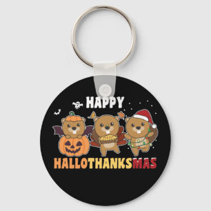 Happy Hallothanksmas Beaver Weihnachtsbäckerkeych Schlüsselanhänger