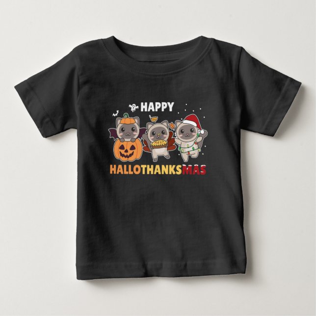 Happy Hallothanksmas Cat Christmas Elephant Baby T-shirt (Vorderseite)