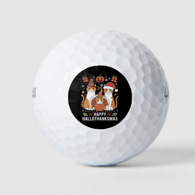 Happy Hallothanksmas Cats Halloween Golfball (Vorderseite)