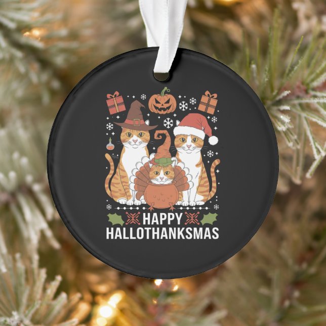 Happy Hallothanksmas Cats Halloween Ornament (Baum)