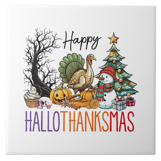 Happy Hallothanksmas Clipart Fliese (Vorderseite)