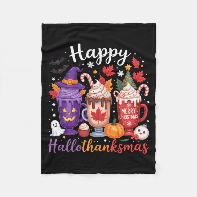 Happy Hallothanksmas Coffee Lover Halloween Merry  Fleecedecke (Vorderseite)