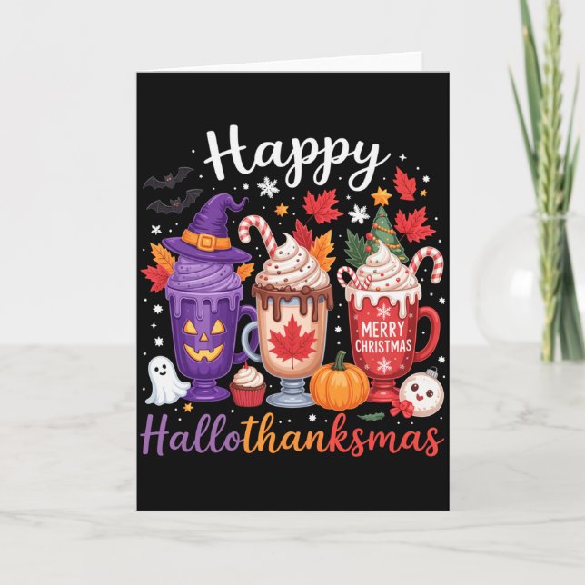 Happy Hallothanksmas Coffee Lover Halloween Merry  Karte (Vorderseite)