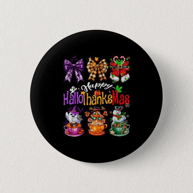 Happy Hallothanksmas Coquette Bow Coffee Latte Can Button (Vorderseite)