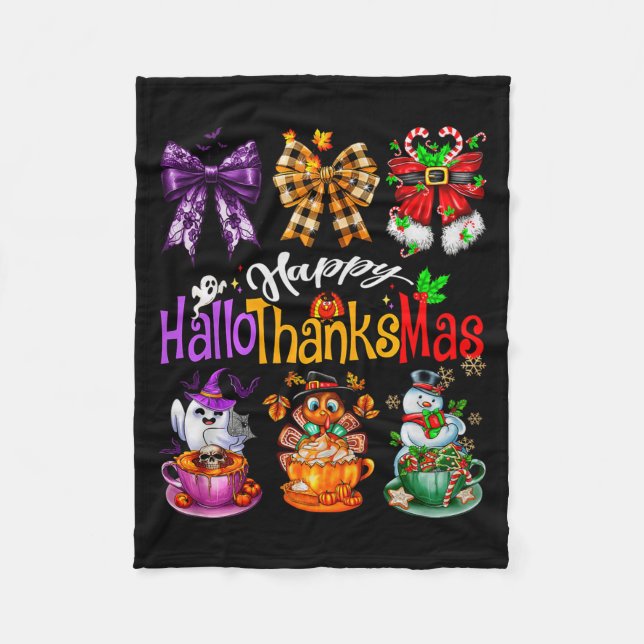 Happy Hallothanksmas Coquette Bow Coffee Latte Can Fleecedecke (Vorderseite)