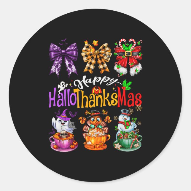 Happy Hallothanksmas Coquette Bow Coffee Latte Can Runder Aufkleber (Vorderseite)