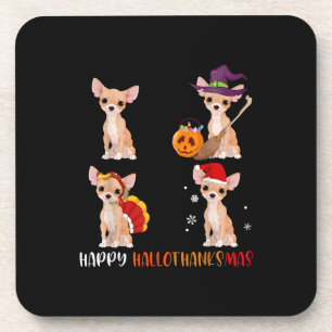 Happy Hallothanksmas Cute Hexe Türkei Santa Getränkeuntersetzer