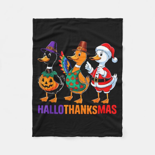 Happy Hallothanksmas Duck Lover Halloween Merry Ch Fleecedecke (Vorderseite)