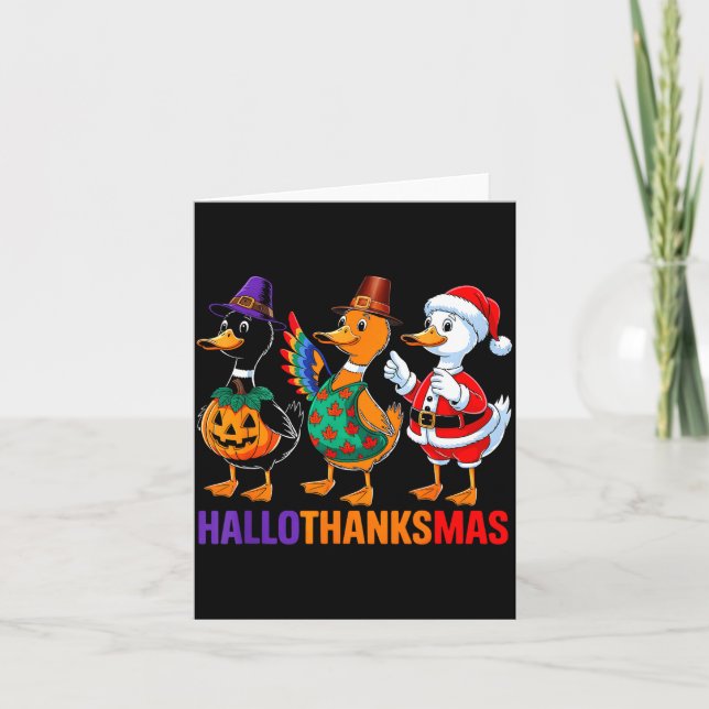 Happy Hallothanksmas Duck Lover Halloween Merry Ch Karte (Vorderseite)