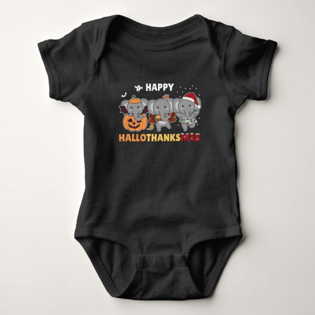 Happy Hallothanksmas Elephant Weihnachtslephant Baby Strampler (Vorderseite)