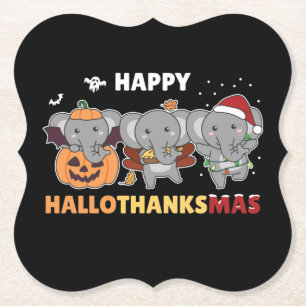 Happy Hallothanksmas Elephant Weihnachtslephant P Untersetzer