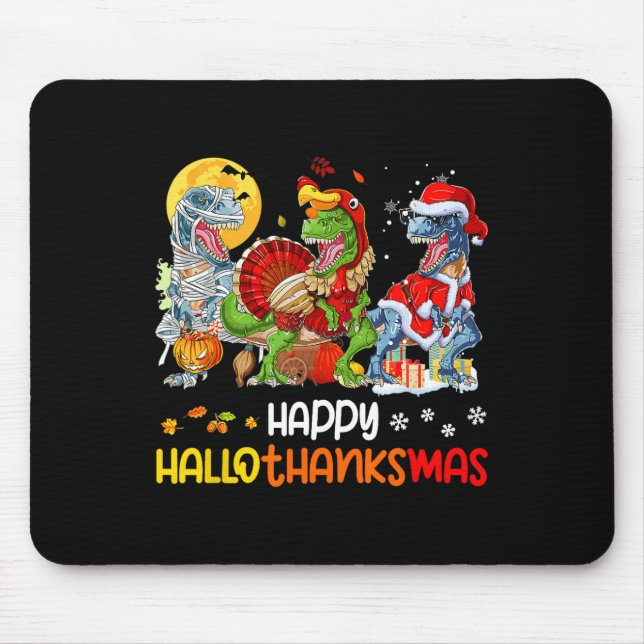 Happy Hallothanksmas Erntedank Dinosaur T Rex T Mousepad (Vorne)