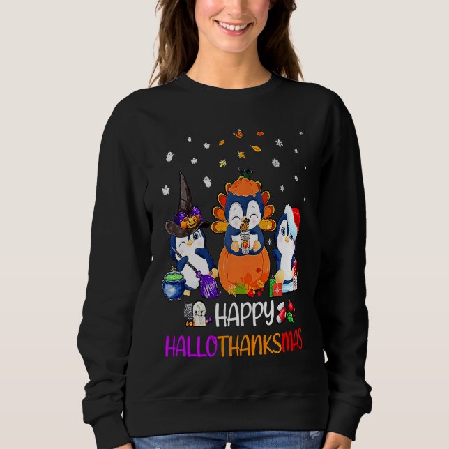 Happy HalloThanksMas Fall Pumpkin  Penguin Sweatshirt (Vorderseite)