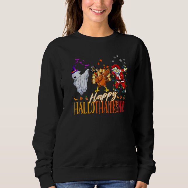 Happy Hallothanksmas Family Cute Ghost Turkey Sant Sweatshirt (Vorderseite)