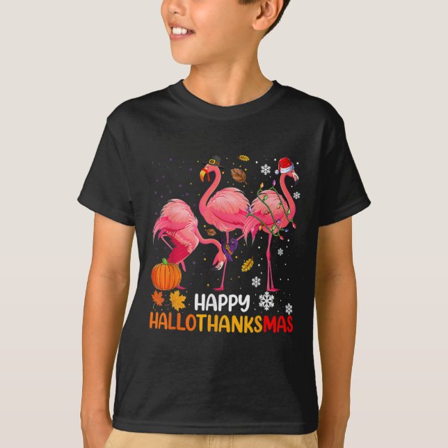Happy Hallothanksmas Flamingo T-Shirt (Vorderseite)