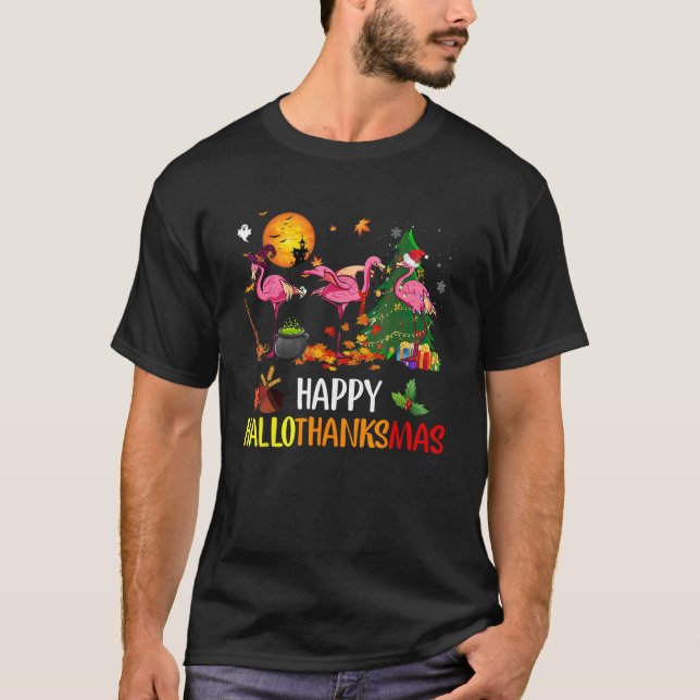 Happy Hallothanksmas Flamingo Thanksgiving Xmas Ha T-Shirt (Vorderseite)