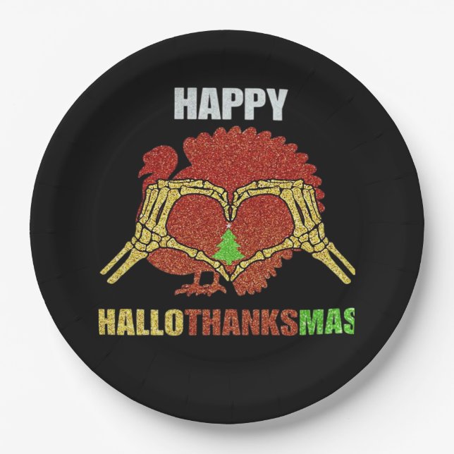 Happy Hallothanksmas Fun Holiday Saison Mashup Pappteller (Vorderseite)