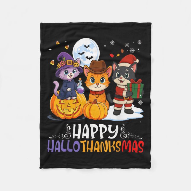Happy Hallothanksmas Funny Halloween Thanksgiving  Fleecedecke (Vorderseite)