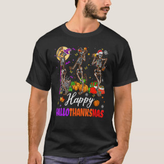 Happy Hallothanksmas Funny Skeleton Witch Santa Ha T-Shirt