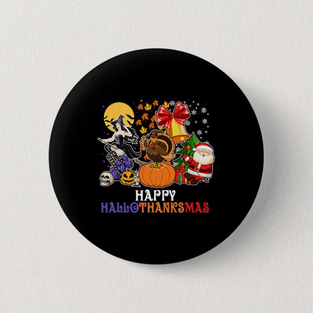 Happy Hallothanksmas Gnome Halloween Erntedank Button (Vorderseite)