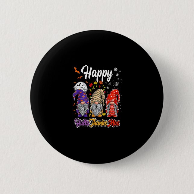 Happy Hallothanksmas Gnomes Halloween Erntedank Button (Vorderseite)