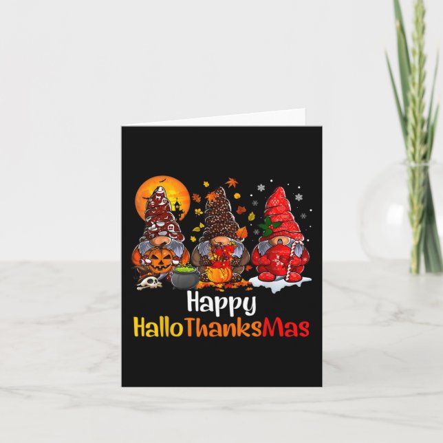 Happy Hallothanksmas Gnomes Halloween Erntedank Karte (Vorderseite)