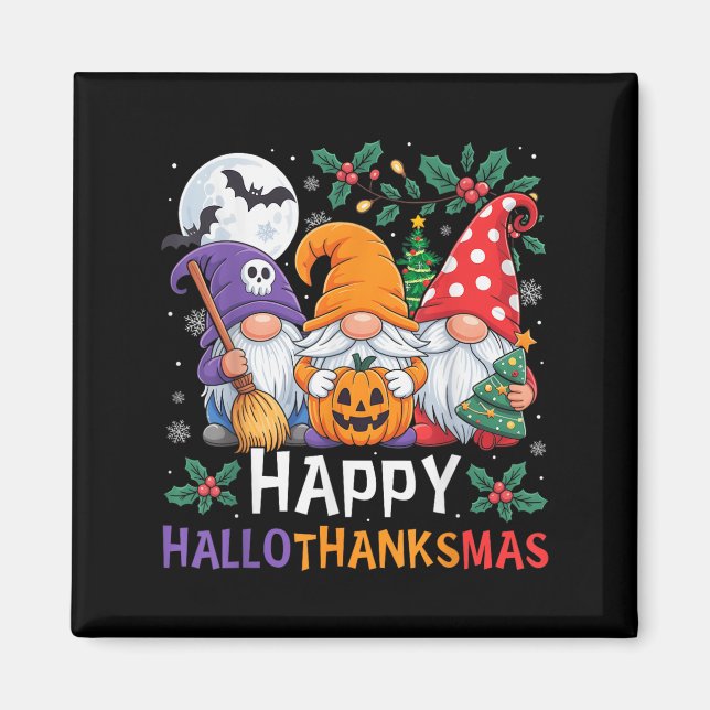 Happy Hallothanksmas Gnomes Halloween Erntedank Magnet (Vorne)