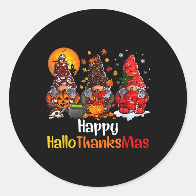 Happy Hallothanksmas Gnomes Halloween Erntedank Runder Aufkleber (Vorderseite)