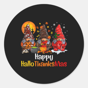 Happy Hallothanksmas Gnomes Halloween Erntedank Runder Aufkleber