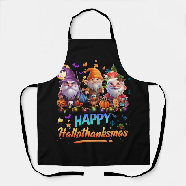 Happy Hallothanksmas Gnomes Halloween Erntedank Schürze (Vorderseite)