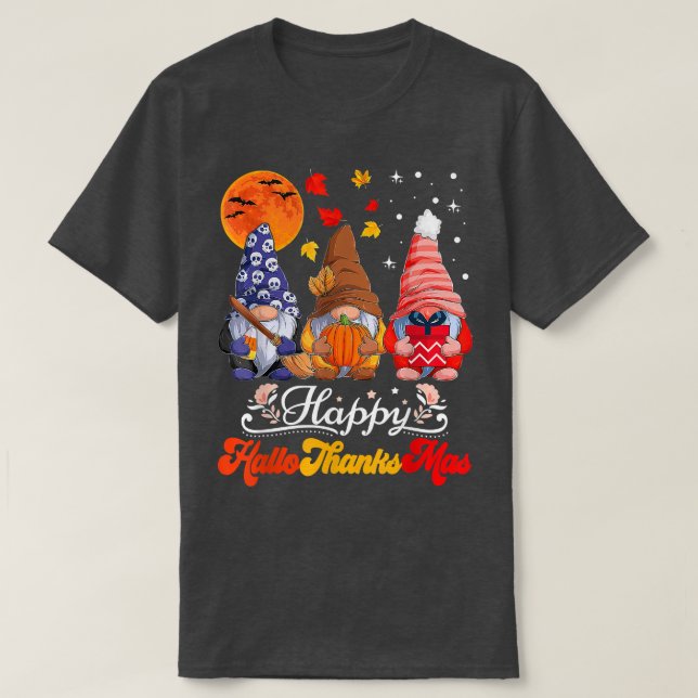 Happy Hallothanksmas Gnomes Halloween Erntedank T-Shirt (Design vorne)