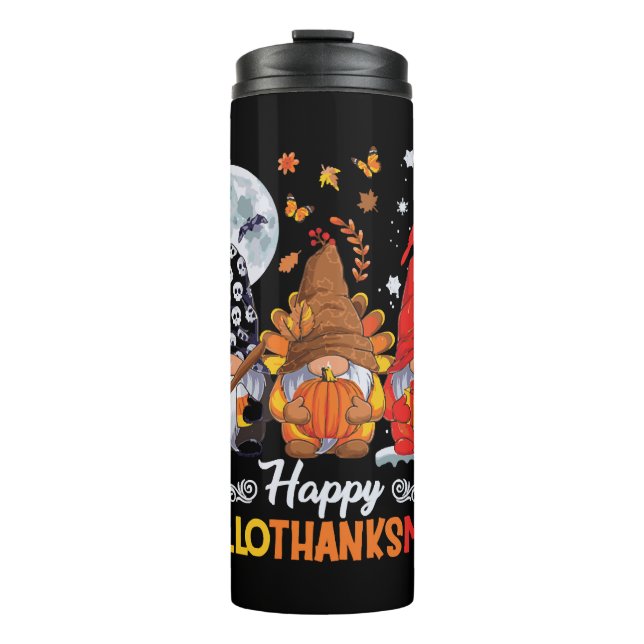 Happy Hallothanksmas Gnomes Halloween Erntedank Thermosbecher (Vorderseite)
