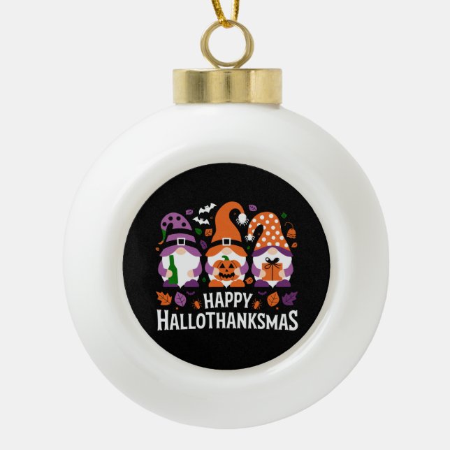 Happy Hallothanksmas Gnomes Lover Frohe Weihnachte Keramik Kugel-Ornament (Vorderseite)