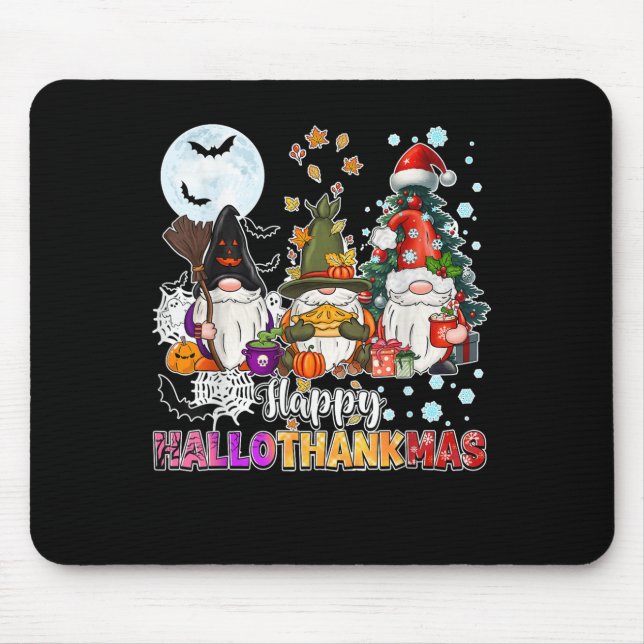 Happy Hallothanksmas Gnomes Lover Funny Halloween Mousepad (Vorne)