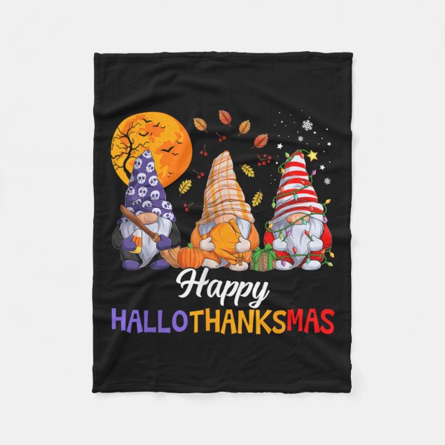 Happy Hallothanksmas Gnomes Lover Halloween Merry  Fleecedecke (Vorderseite)