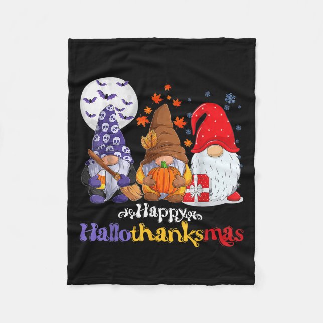 Happy Hallothanksmas Gnomes Lover Halloween Merry Fleecedecke (Vorderseite)