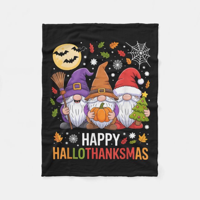 Happy Hallothanksmas Gnomes Lover Halloween Merry  Fleecedecke (Vorderseite)