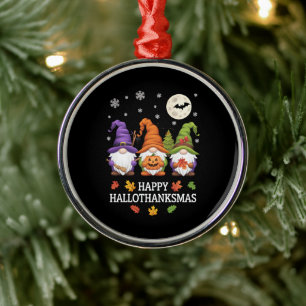 Happy Hallothanksmas Gnomes Lover Halloween Xmas Ornament Aus Metall