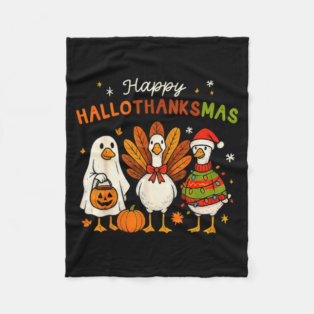 Happy Hallothanksmas Goose Halloween Thanksgiving  Fleecedecke (Vorderseite)