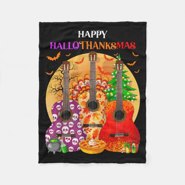 Happy Hallothanksmas Guitar Halloween Thanksgiving Fleecedecke (Vorderseite)