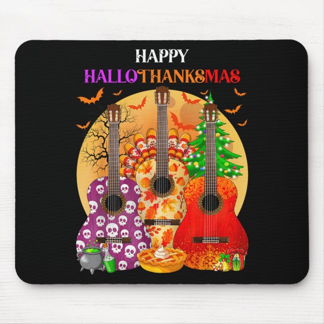 Happy Hallothanksmas Guitar Halloween Thanksgiving Mousepad (Vorne)