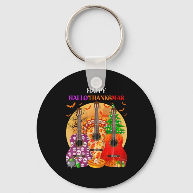 Happy Hallothanksmas Guitar Halloween Thanksgiving Schlüsselanhänger (Vorderseite)